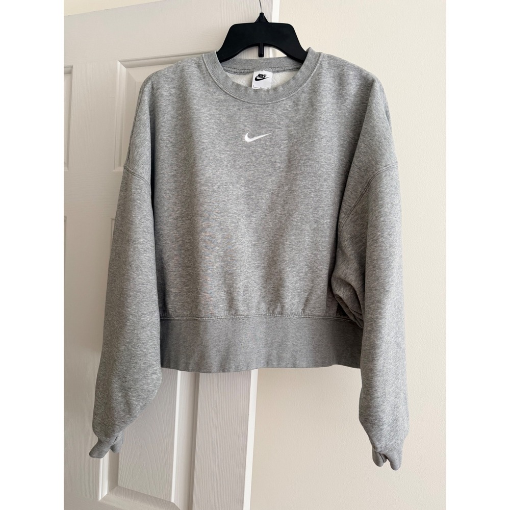 Nike Sportswear Essential Women Fleece Crewneck Sweatshirt Grey Cropped Small